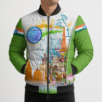 India Independence Day Bomber Puffer Jacket Indian Landmark Peacock Mandala Cultural Heritage