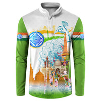 India Independence Day Button Sweatshirt Indian Landmark Peacock Mandala Cultural Heritage
