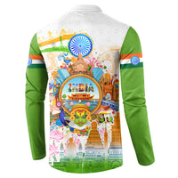 India Independence Day Button Sweatshirt Indian Landmark Peacock Mandala Cultural Heritage