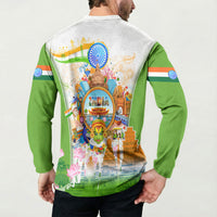 India Independence Day Button Sweatshirt Indian Landmark Peacock Mandala Cultural Heritage
