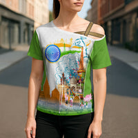 India Independence Day Cross Shoulder Shirt Indian Landmark Peacock Mandala Cultural Heritage
