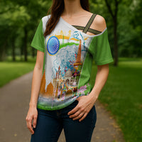 India Independence Day Cross Shoulder Shirt Indian Landmark Peacock Mandala Cultural Heritage