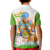 India Independence Day Kid Polo Shirt Indian Landmark Peacock Mandala Cultural Heritage