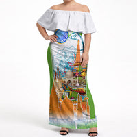 India Independence Day Off Shoulder Maxi Dress Indian Landmark Peacock Mandala Cultural Heritage