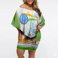 India Independence Day Off Shoulder Short Dress Indian Landmark Peacock Mandala Cultural Heritage