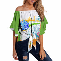 India Independence Day Off Shoulder Wrap Waist Top Indian Landmark Peacock Mandala Cultural Heritage
