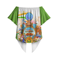 India Independence Day Off Shoulder Wrap Waist Top Indian Landmark Peacock Mandala Cultural Heritage