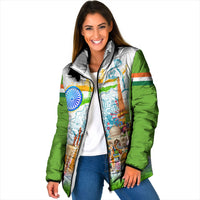 India Independence Day Padded Jacket Indian Landmark Peacock Mandala Cultural Heritage