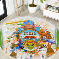 India Independence Day Round Carpet Indian Landmark Peacock Mandala Cultural Heritage