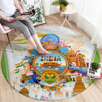 India Independence Day Round Carpet Indian Landmark Peacock Mandala Cultural Heritage