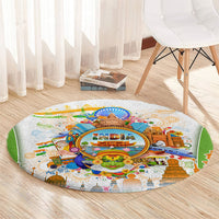 India Independence Day Round Carpet Indian Landmark Peacock Mandala Cultural Heritage