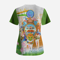 India Independence Day Scrub Top Indian Landmark Peacock Mandala Cultural Heritage