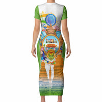 India Independence Day Short Sleeve Bodycon Dress Indian Landmark Peacock Mandala Cultural Heritage