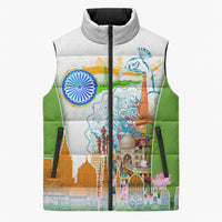 India Independence Day Sleeveless Puffer Jacket Indian Landmark Peacock Mandala Cultural Heritage