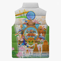 India Independence Day Sleeveless Puffer Jacket Indian Landmark Peacock Mandala Cultural Heritage