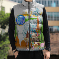 India Independence Day Sleeveless Puffer Jacket Indian Landmark Peacock Mandala Cultural Heritage
