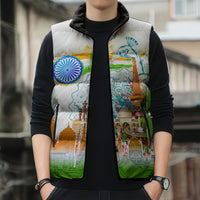 India Independence Day Sleeveless Puffer Jacket Indian Landmark Peacock Mandala Cultural Heritage
