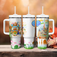 India Independence Day Tumbler With Handle Indian Landmark Peacock Mandala Cultural Heritage