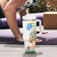 India Independence Day Tumbler With Handle Indian Landmark Peacock Mandala Cultural Heritage