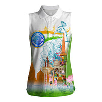 India Independence Day Women Sleeveless Polo Shirt Indian Landmark Peacock Mandala Cultural Heritage