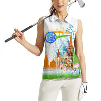 India Independence Day Women Sleeveless Polo Shirt Indian Landmark Peacock Mandala Cultural Heritage