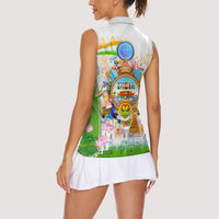India Independence Day Women Sleeveless Polo Shirt Indian Landmark Peacock Mandala Cultural Heritage