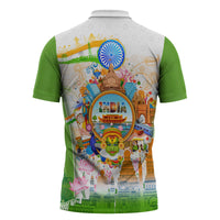 India Independence Day Zipper Polo Shirt Indian Landmark Peacock Mandala Cultural Heritage