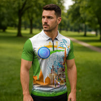 India Independence Day Zipper Polo Shirt Indian Landmark Peacock Mandala Cultural Heritage