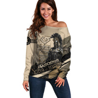 Agamemnon King Of Mycenae Off Shoulder Sweater Ancient Greek Warrior Armor Classic Mythology