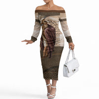King Of Mycenae Agamemnon Off The Shoulder Long Sleeve Dress Ancient Greek Mythology Classic Warrior Painting