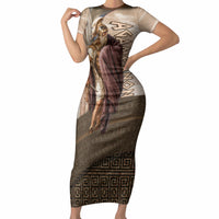 King Of Mycenae Agamemnon Short Sleeve Bodycon Dress Ancient Greek Mythology Classic Warrior Painting