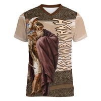 King Of Mycenae Agamemnon Women V-Neck T-Shirt Ancient Greek Mythology Classic Warrior Painting