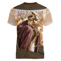 King Of Mycenae Agamemnon Women V-Neck T-Shirt Ancient Greek Mythology Classic Warrior Painting