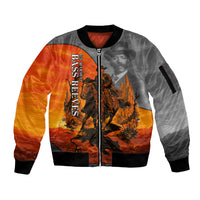 Bass Reeves Sleeve Zip Bomber Jacket Vintage Black Cowboy Old West Lawman