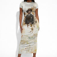 Bass Reeves Spirit Frontier Legend Short Sleeve Bodycon Dress African American Marshal Horse Riding Western Watercolor