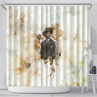 Bass Reeves Spirit Frontier Legend Shower Curtain African American Marshal Horse Riding Western Watercolor