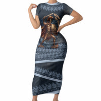 Trojan War Glory Outlives Warrior Short Sleeve Bodycon Dress Spartan Achilles Warrior Battle Greek