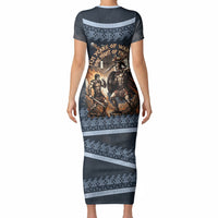 Trojan War Glory Outlives Warrior Short Sleeve Bodycon Dress Spartan Achilles Warrior Battle Greek