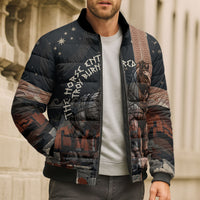 Trojan War Horse Entered Burned Bomber Puffer Jacket Greek Wooden Trojan Horse Spartan Warrior