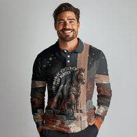 Trojan War Horse Entered Burned Long Sleeve Polo Shirt Greek Wooden Trojan Horse Spartan Warrior