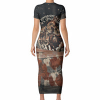 Trojan War Horse Entered Burned Short Sleeve Bodycon Dress Greek Wooden Trojan Horse Spartan Warrior