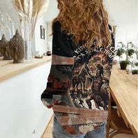 Trojan War Horse Entered Burned Women Casual Shirt Greek Wooden Trojan Horse Spartan Warrior