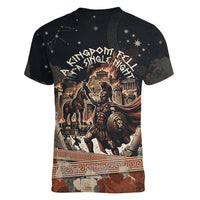 Trojan War Horse Entered Burned Women V-Neck T-Shirt Greek Wooden Trojan Horse Spartan Warrior