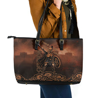 Achilles Iliad Greek Hero Legend Leather Tote Bag Trojan War Spartan Warrior Spear Graphic Art