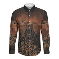 Achilles Iliad Greek Hero Legend Long Sleeve Button Shirt Trojan War Spartan Warrior Spear Graphic Art