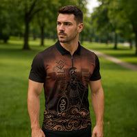Achilles Iliad Greek Hero Legend Zipper Polo Shirt Trojan War Spartan Warrior Spear Graphic Art