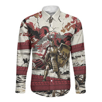 Hector Iliad Stood For Troy Long Sleeve Button Shirt Ancient Greek Trojan Prince Hector Sword Shield Battle
