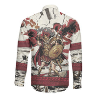 Hector Iliad Stood For Troy Long Sleeve Button Shirt Ancient Greek Trojan Prince Hector Sword Shield Battle