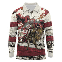 Hector Iliad Stood For Troy Long Sleeve Polo Shirt Ancient Greek Trojan Prince Hector Sword Shield Battle