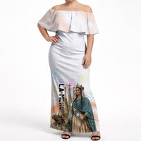 La Merce Festival Barcelona Off Shoulder Maxi Dress Catalan Culture Sagrada Familia Castellers